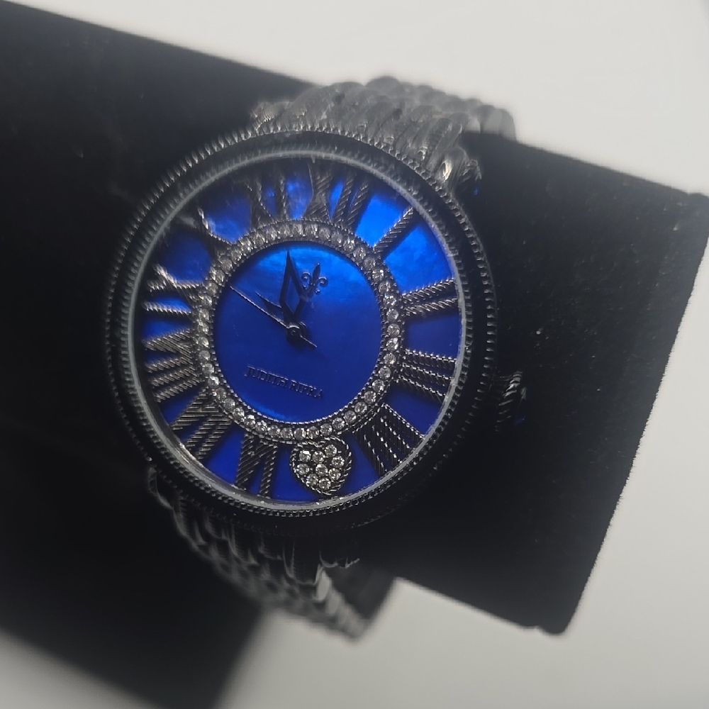 Judith Ripka Blue and Silver Watch with Intricate Detailing
